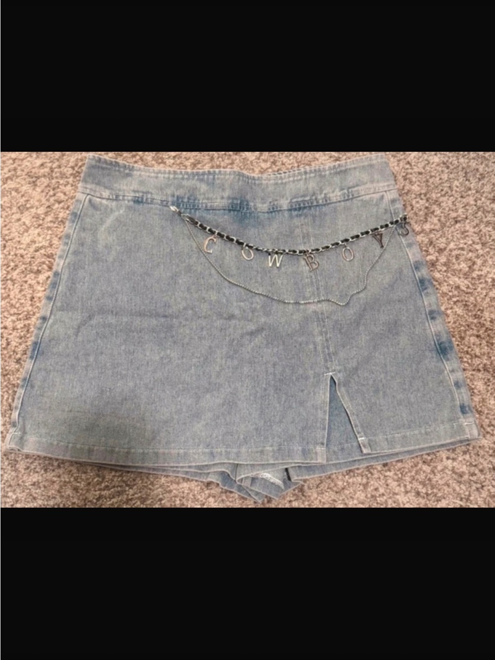 Denim Women Jeans Shorts with 'COWBOY' Charm Chain - Light Blue